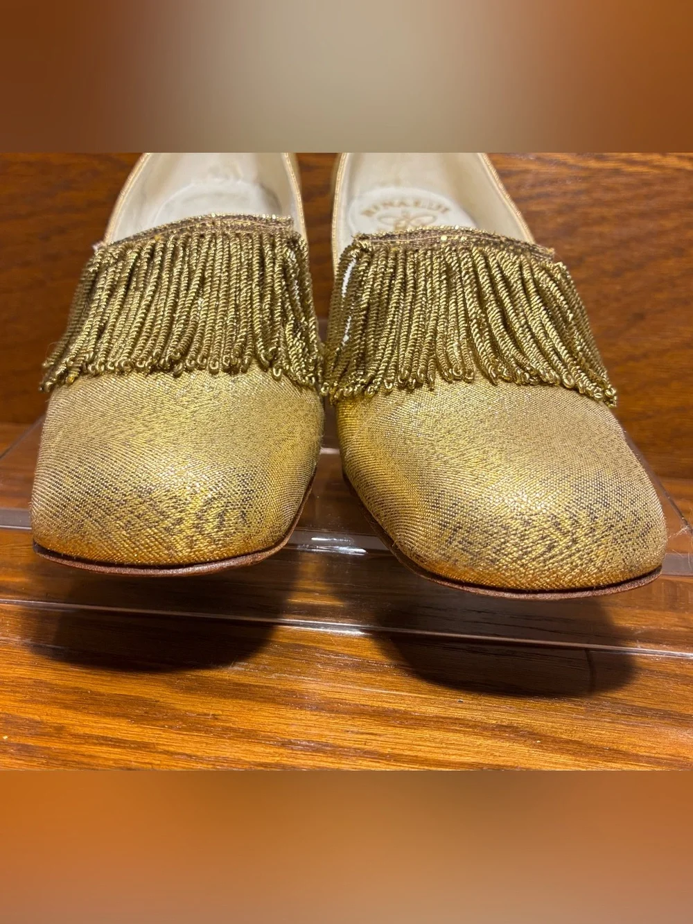 Vintage Rinaldi for Montaldo’s Gold Fringe Block Heel Pumps Size 7A Narrow
